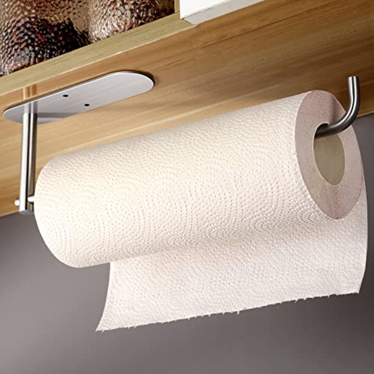 YIGII Paper Towel Holder Under Cabinet Mount - Self Adhesive Paper Towel  Rack or Wall Mounted for Kitchen, 12 Inch Bar - Fit All Roll Sizes,  Stainless Steel
